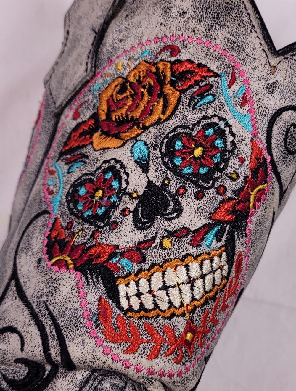 Circle G Boots Youth Size 3.5 White Sugar Skull Embroidered Western Cowboy J7124